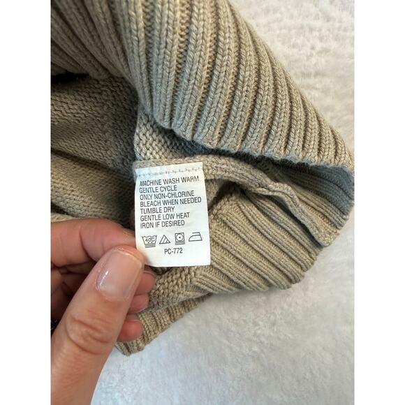 IZOD Cotton Sweater Men Medium Crew Neck Pintuck Diamond Knit Neutral Tone 90s - Picture 6 of 8